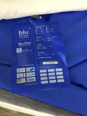 Etikett BluTimes Wasserbett Etikett BluTimes Wasserbett